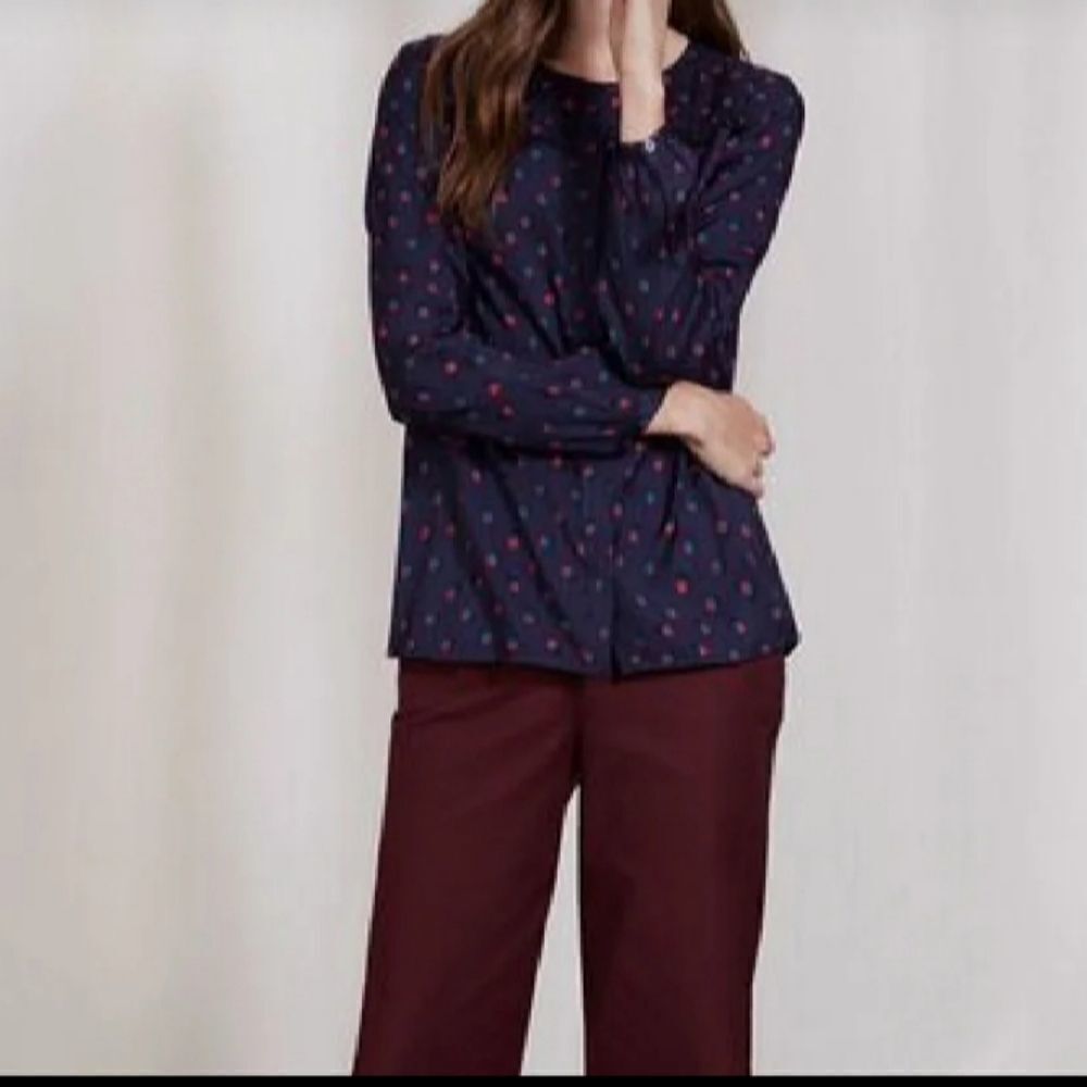 Boden Deborah ruffle blue&red blouse sz 6